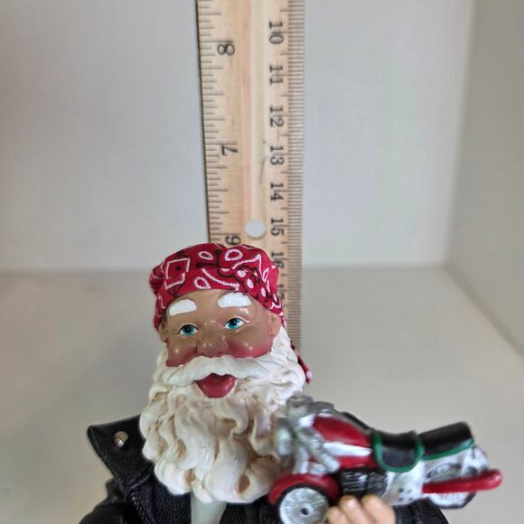 Biker Santa Claus Figurine with Motorcycle – Christmas Decor, 6" Tall - Picture 12 of 14